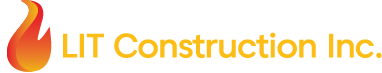 Logo for LIT Construction Inc. featuring an orange flame symbol and gold text.